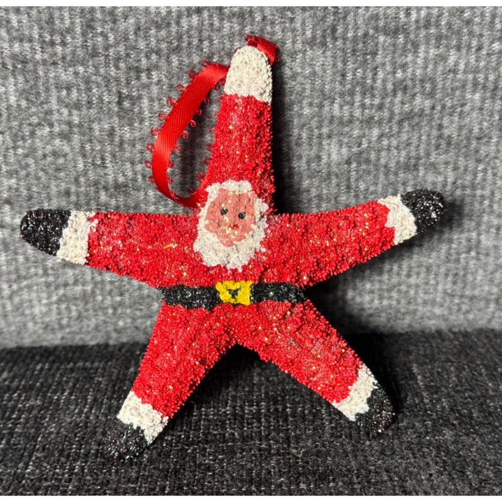 Starfish Santa Hand Painted Christmas Ornament Coastal Nautical 4.5" Width